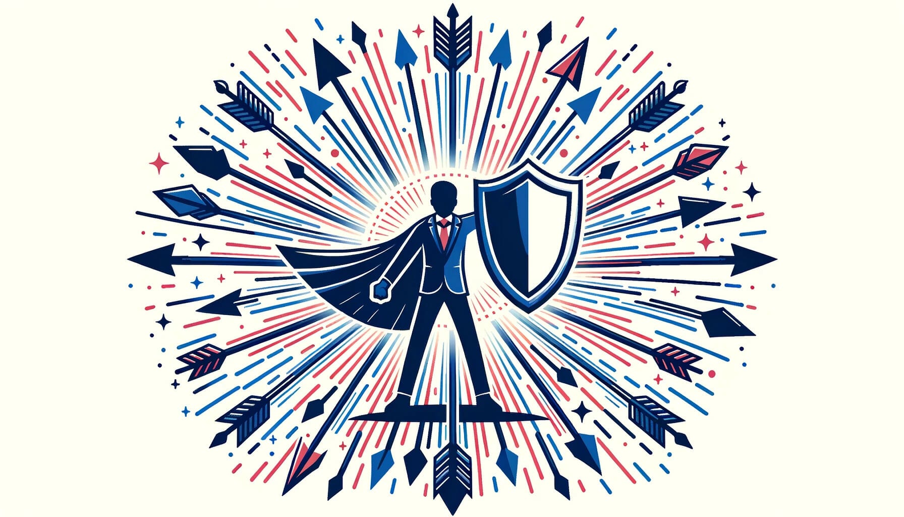 A resilient man in a suit with a shield and arrows.